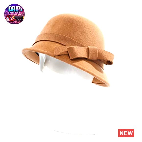 Wool Felt Fedora Hat with Bow Adjustable Drawstring Winter Church